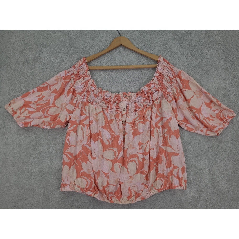 Torrid Baja Floral Camellia Crinkle Gauze Off Shoulder Top 3X 22-24 Coral Pink